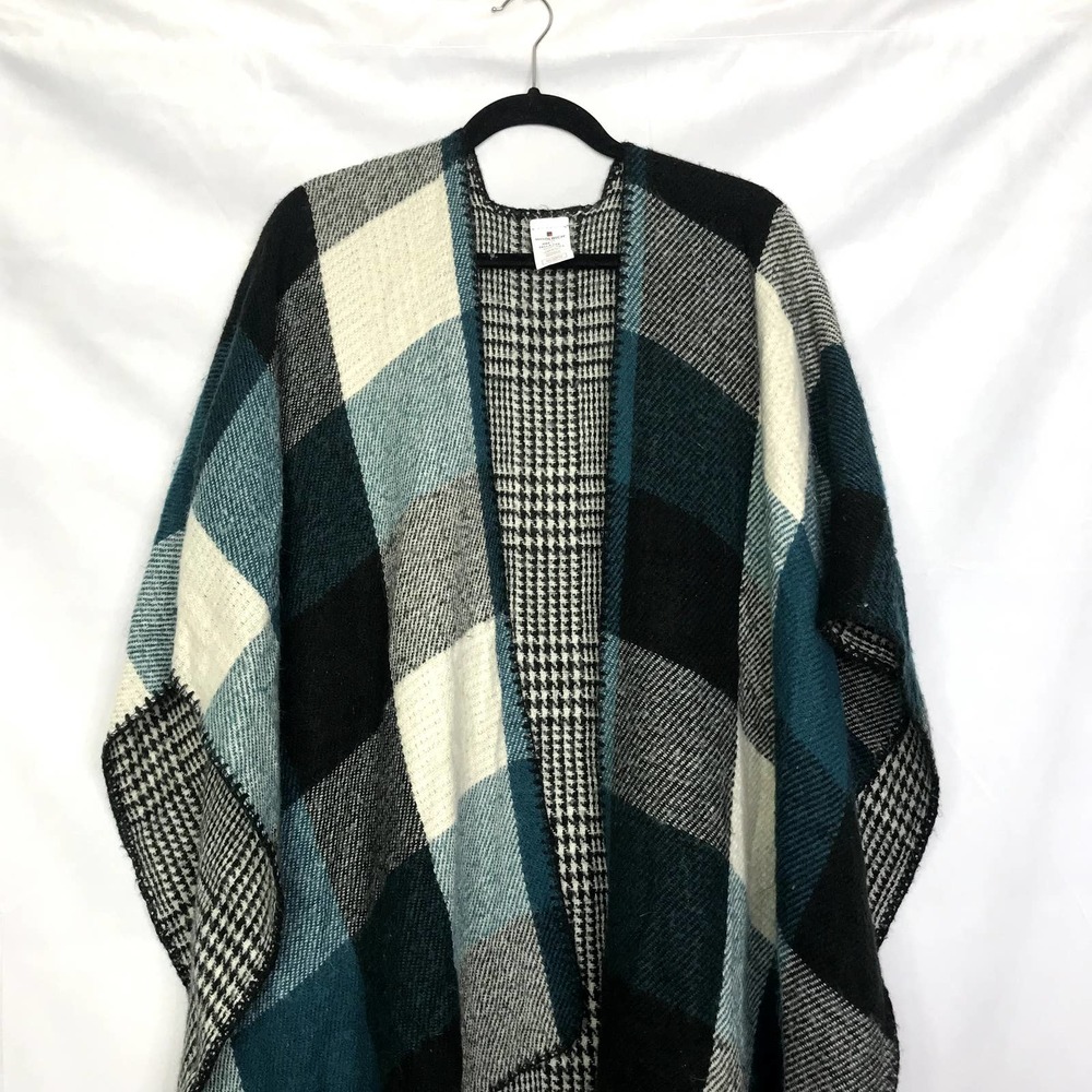 Woolrich plaid pattern knitted open blanket shrug poncho - ONE SIZE - Picture 2 of 6